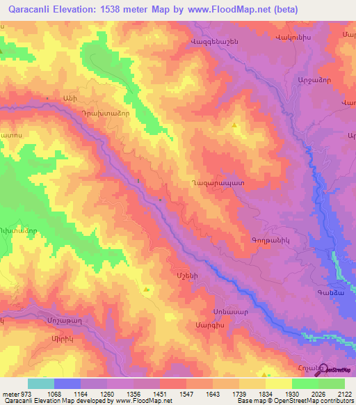 Qaracanli,Azerbaijan Elevation Map