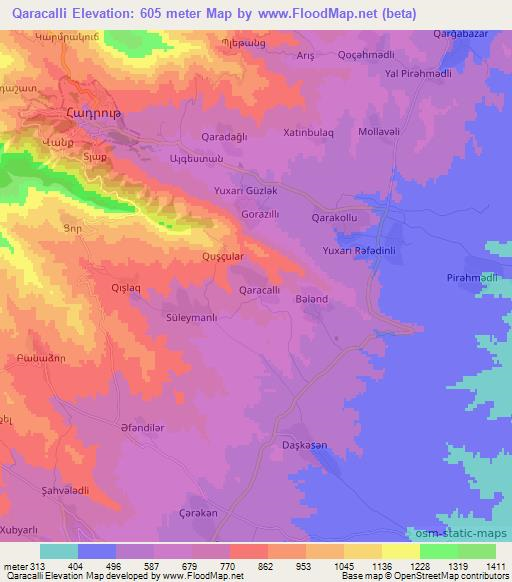Qaracalli,Azerbaijan Elevation Map