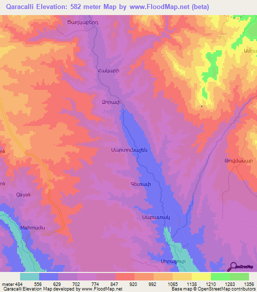 Qaracalli,Azerbaijan Elevation Map