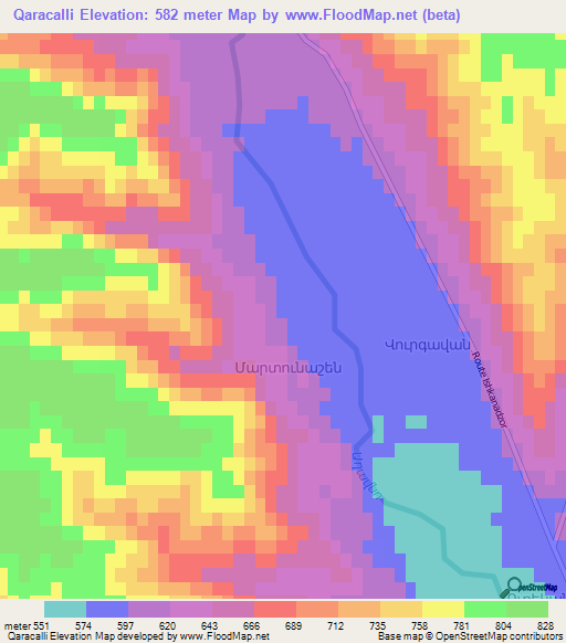 Qaracalli,Azerbaijan Elevation Map