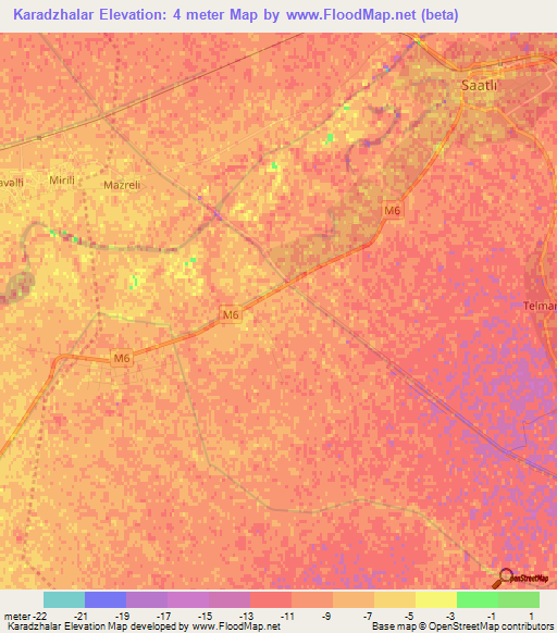 Karadzhalar,Azerbaijan Elevation Map