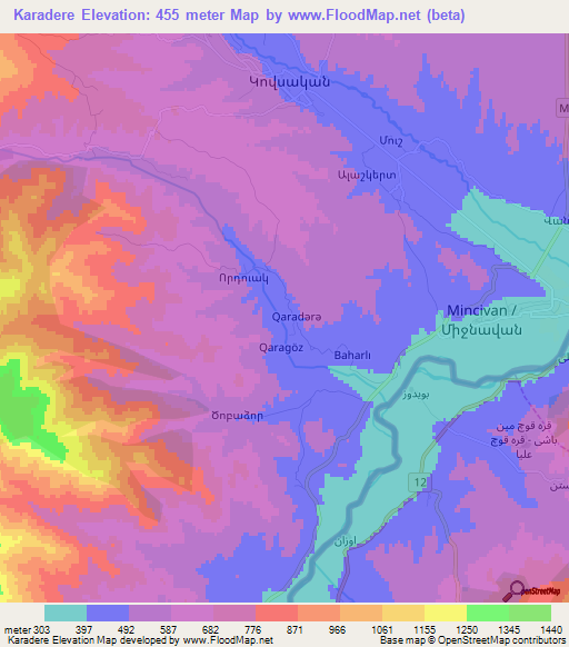 Karadere,Azerbaijan Elevation Map