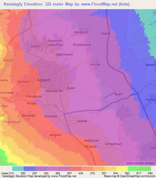 Karadagly,Azerbaijan Elevation Map