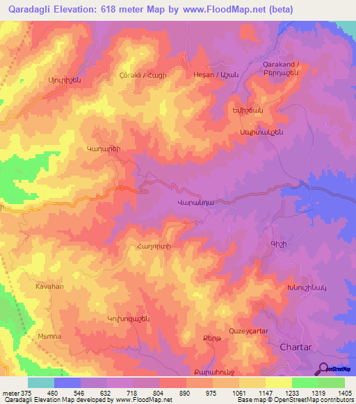 Qaradagli,Azerbaijan Elevation Map