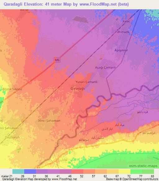 Qaradagli,Azerbaijan Elevation Map