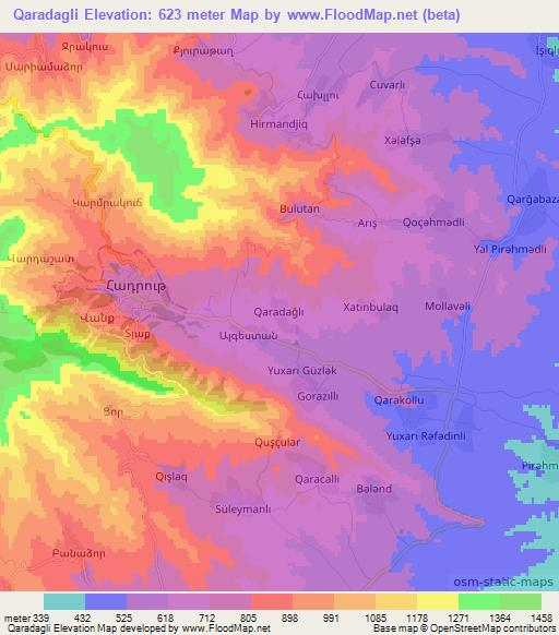 Qaradagli,Azerbaijan Elevation Map