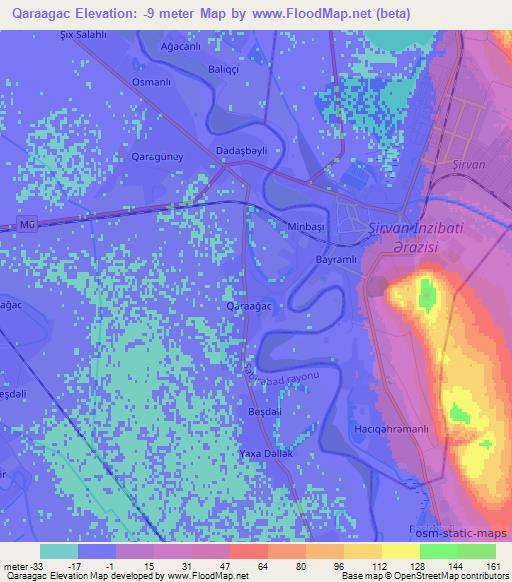 Qaraagac,Azerbaijan Elevation Map