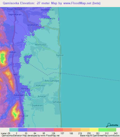 Qamisovka,Azerbaijan Elevation Map