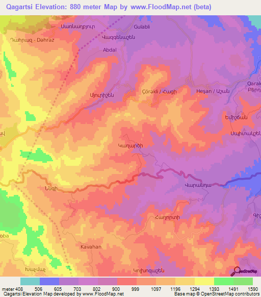Qagartsi,Azerbaijan Elevation Map
