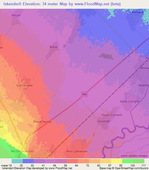 Iskenderli,Azerbaijan Elevation Map