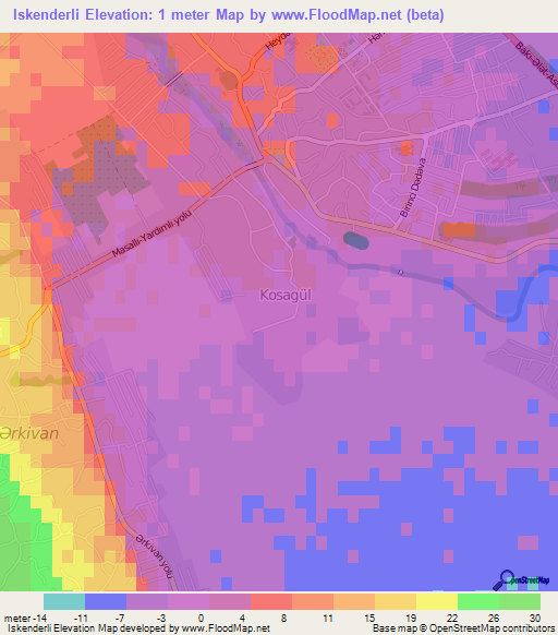 Iskenderli,Azerbaijan Elevation Map