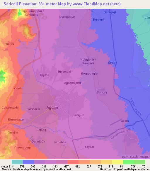 Saricali,Azerbaijan Elevation Map