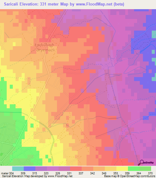 Saricali,Azerbaijan Elevation Map
