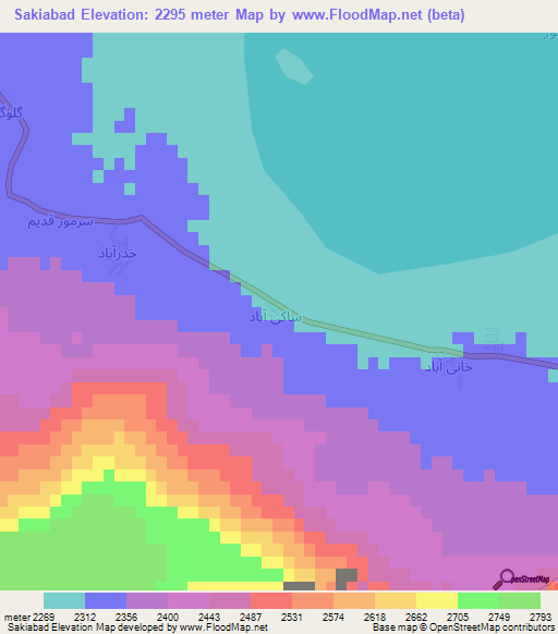 Sakiabad,Iran Elevation Map