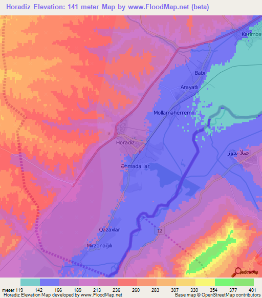 Horadiz,Azerbaijan Elevation Map