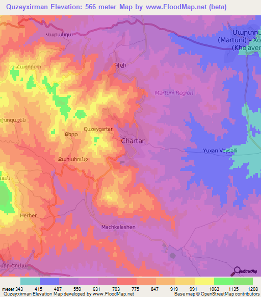 Quzeyxirman,Azerbaijan Elevation Map