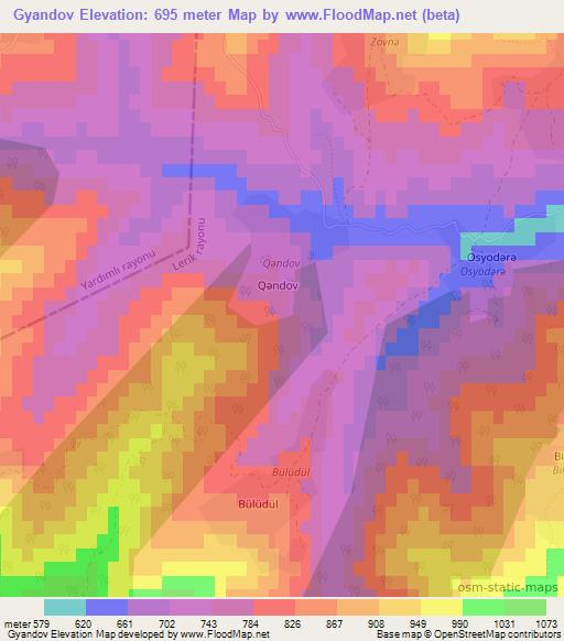 Gyandov,Azerbaijan Elevation Map