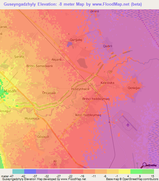 Guseyngadzhyly,Azerbaijan Elevation Map