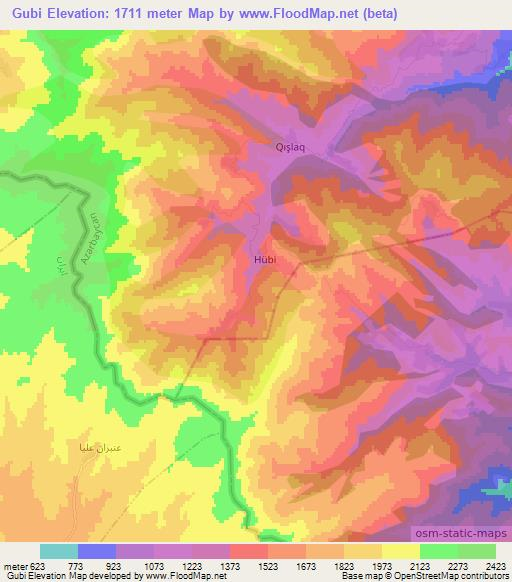 Gubi,Azerbaijan Elevation Map