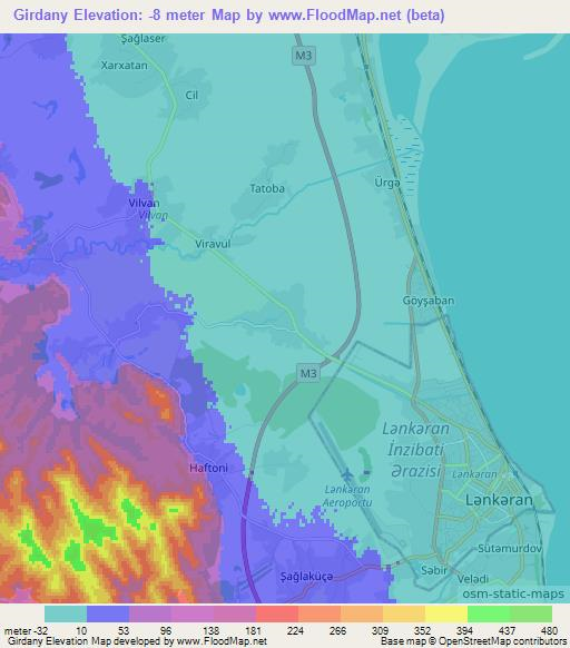 Girdany,Azerbaijan Elevation Map