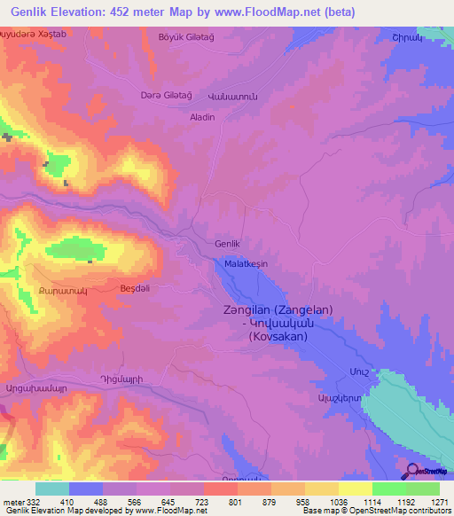 Genlik,Azerbaijan Elevation Map
