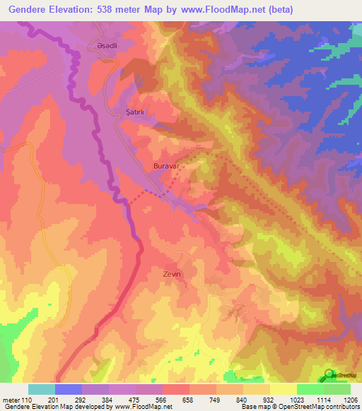 Gendere,Azerbaijan Elevation Map