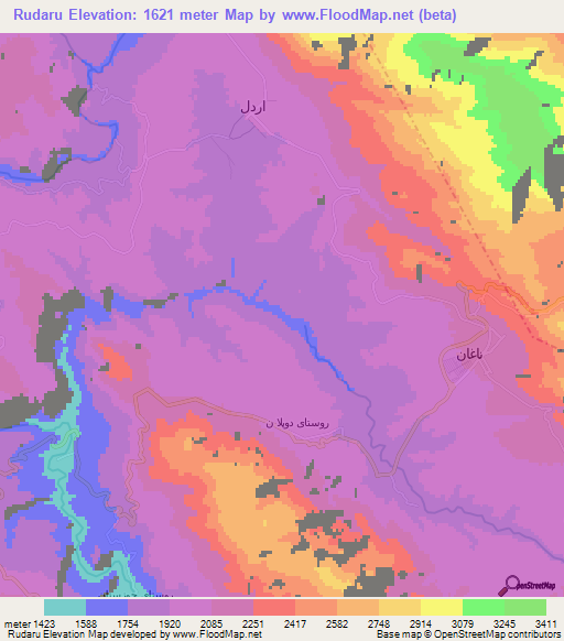 Rudaru,Iran Elevation Map