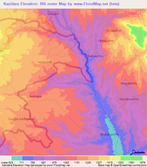 Kazidara,Azerbaijan Elevation Map