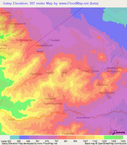 Gatsy,Azerbaijan Elevation Map