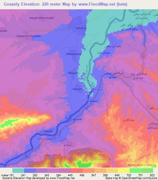 Gosanly,Azerbaijan Elevation Map