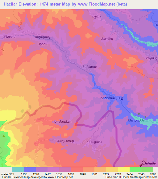 Hacilar,Azerbaijan Elevation Map