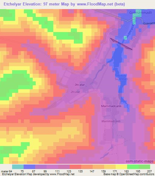 Etchelyar,Azerbaijan Elevation Map