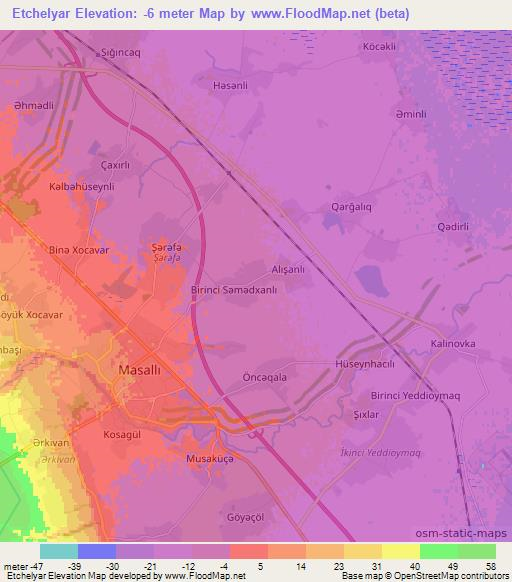 Etchelyar,Azerbaijan Elevation Map