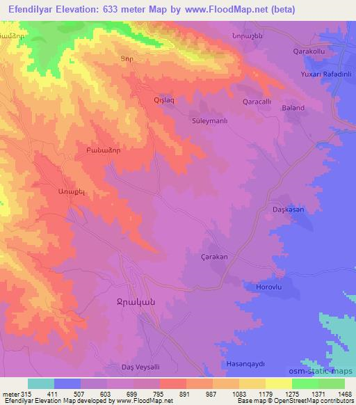 Efendilyar,Azerbaijan Elevation Map