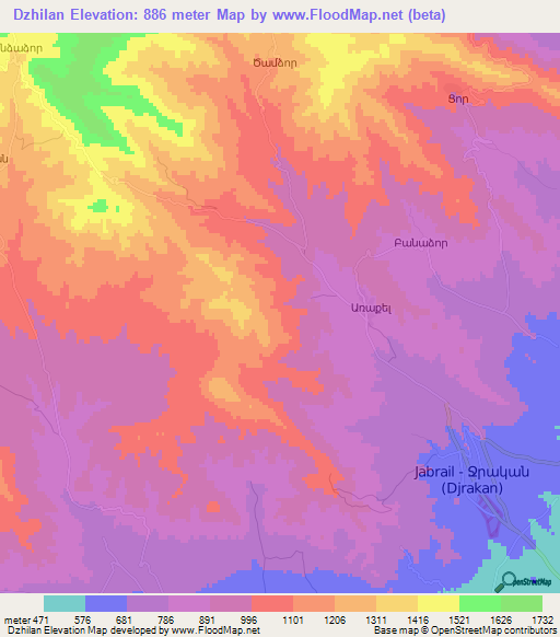 Dzhilan,Azerbaijan Elevation Map