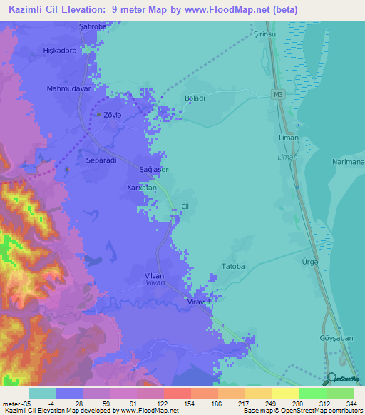 Kazimli Cil,Azerbaijan Elevation Map