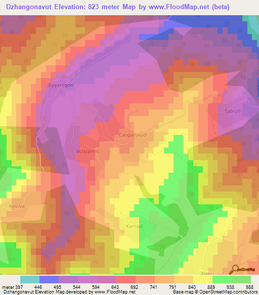 Dzhangonavut,Azerbaijan Elevation Map