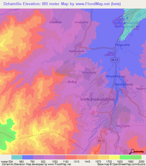 Dzhamillu,Azerbaijan Elevation Map