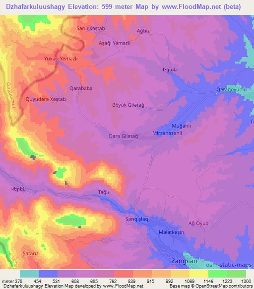 Dzhafarkuluushagy,Azerbaijan Elevation Map
