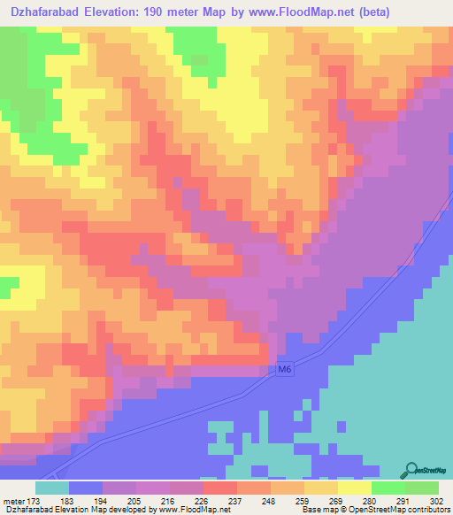 Dzhafarabad,Azerbaijan Elevation Map