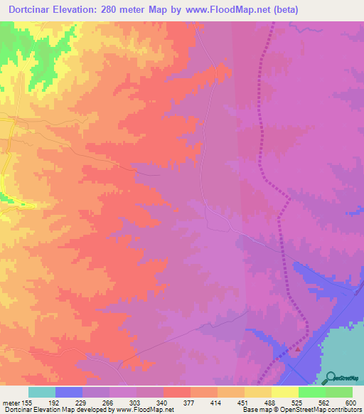 Dortcinar,Azerbaijan Elevation Map