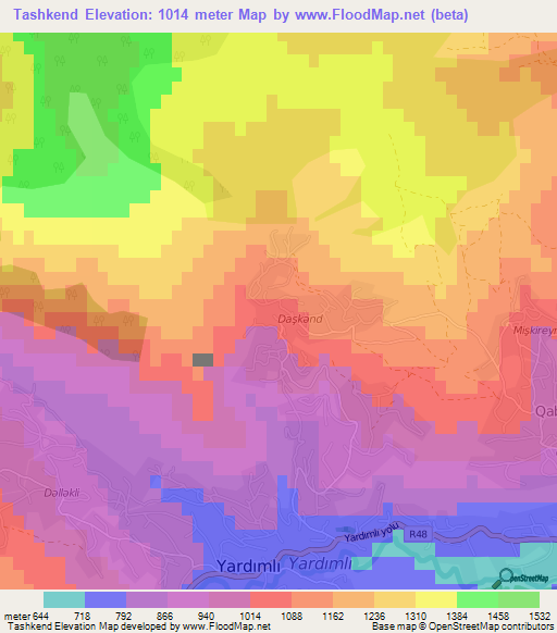 Tashkend,Azerbaijan Elevation Map
