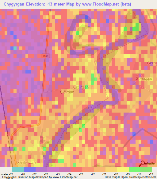 Chygyrgan,Azerbaijan Elevation Map