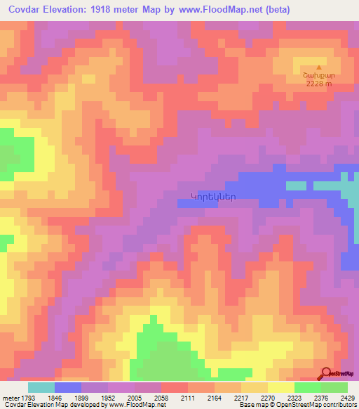 Covdar,Azerbaijan Elevation Map