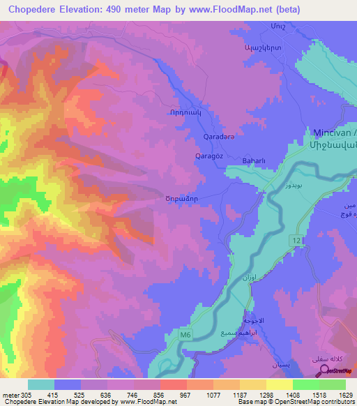 Chopedere,Azerbaijan Elevation Map