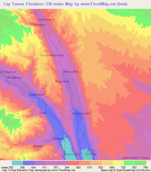 Cay Tumas,Azerbaijan Elevation Map