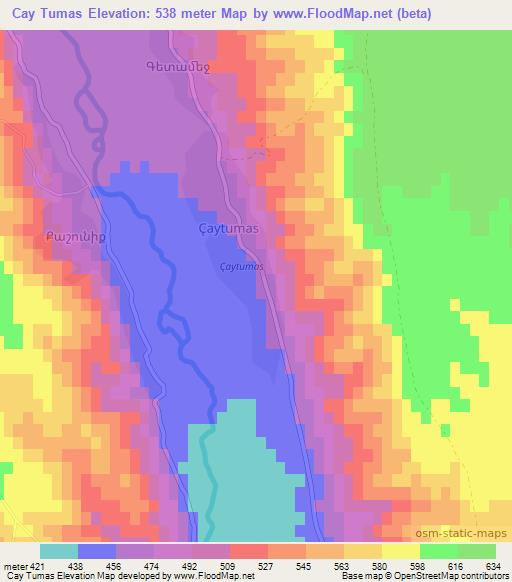 Cay Tumas,Azerbaijan Elevation Map