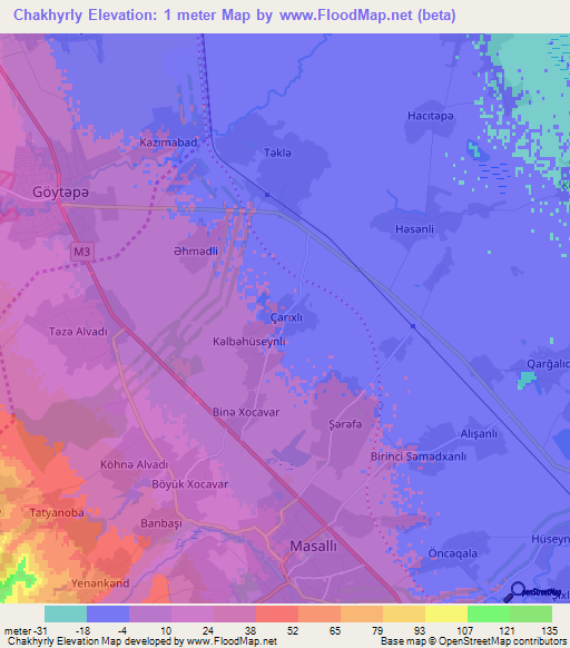 Chakhyrly,Azerbaijan Elevation Map