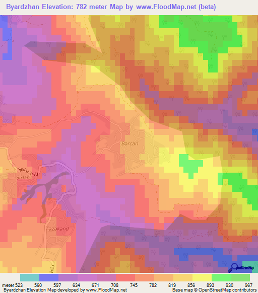Byardzhan,Azerbaijan Elevation Map