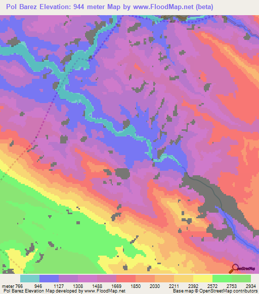 Pol Barez,Iran Elevation Map